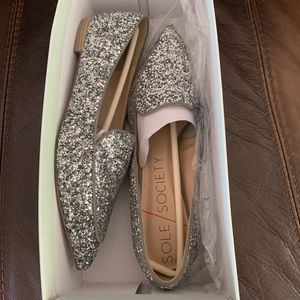 Brand new shiny silver flats! Looks like you’re walking on diamonds!